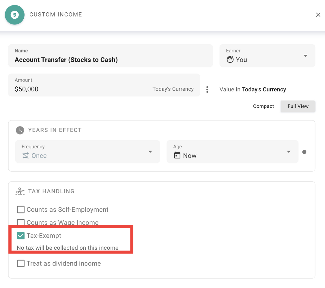 Classify the event as Tax-Exempt under Tax Handling